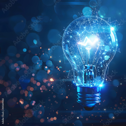 A glowing light blub on blue background