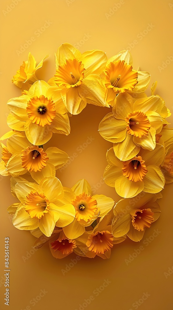 Obraz premium Elegant Daffodil Wreath with Bright Yellow Petals in Circular Floral Design