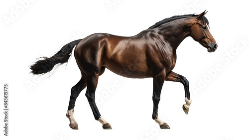 A horse walks on a transparent background.