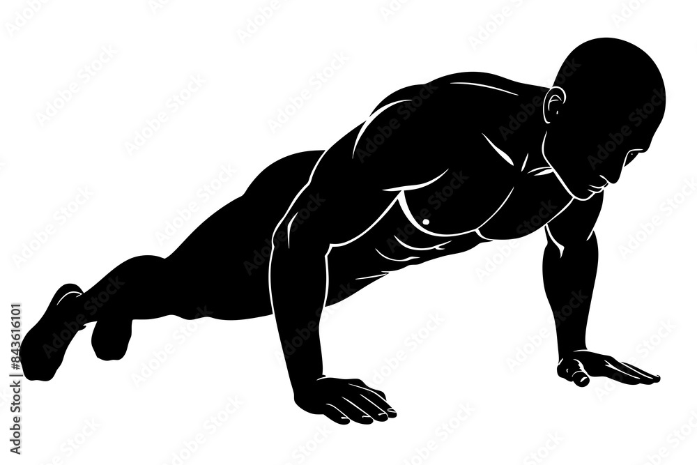 Side view of a bodybuilder performing a push-up on the ground vector illustratio Side view of a bodybuilder performing a push-up on the ground vector illustratio