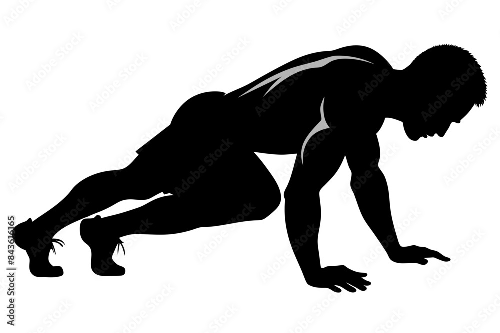Side view of a bodybuilder performing a push-up on the ground vector illustratio Side view of a bodybuilder performing a push-up on the ground vector illustratio