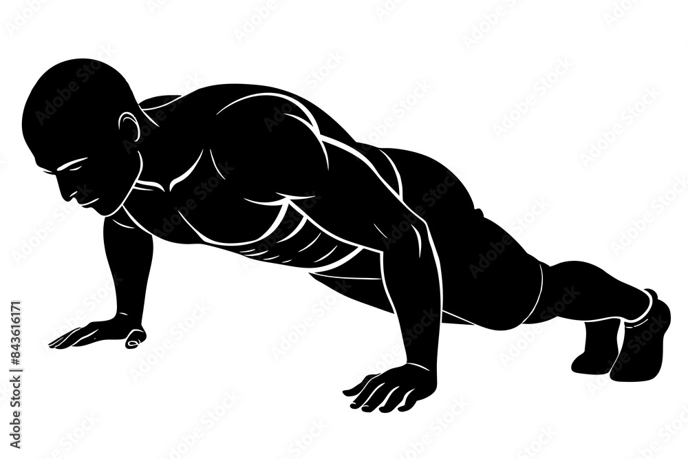 Side view of a bodybuilder performing a push-up on the ground vector illustratio Side view of a bodybuilder performing a push-up on the ground vector illustratio
