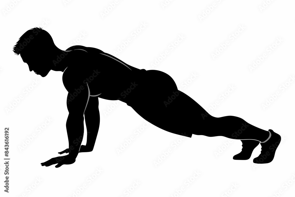 Side view of a bodybuilder performing a push-up on the ground vector illustratio Side view of a bodybuilder performing a push-up on the ground vector illustratio