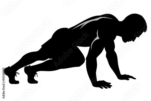 Side view of a bodybuilder performing a push-up on the ground vector illustratio
