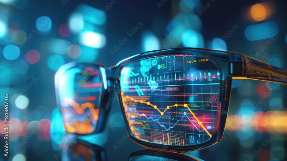 augmented reality glasses displaying financial data and charts digital illustration augmented reality glasses displaying financial data and charts digital illustration