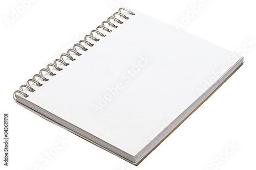 Blank spiral notebook with white pages, perfect for note-taking, isolated white background, transparent background. photo