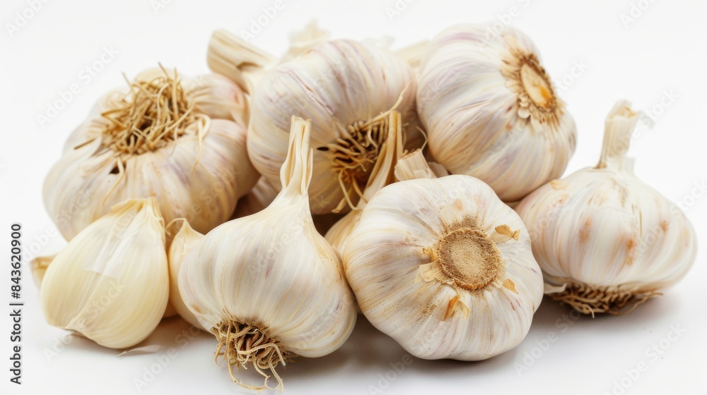Fresh White Garlic Bulbs on White Background Fresh White Garlic Bulbs on White Background