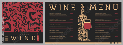 Restaurant wine menu design with abstract wine texture. Vector illustration