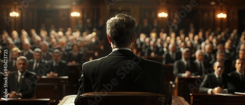 A politician making a speech to a large group of people, 8k uhd © Starkreal