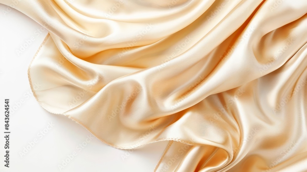 luxurious cream satin fabric draped elegantly on white background silk textile concept luxurious cream satin fabric draped elegantly on white background silk textile concept