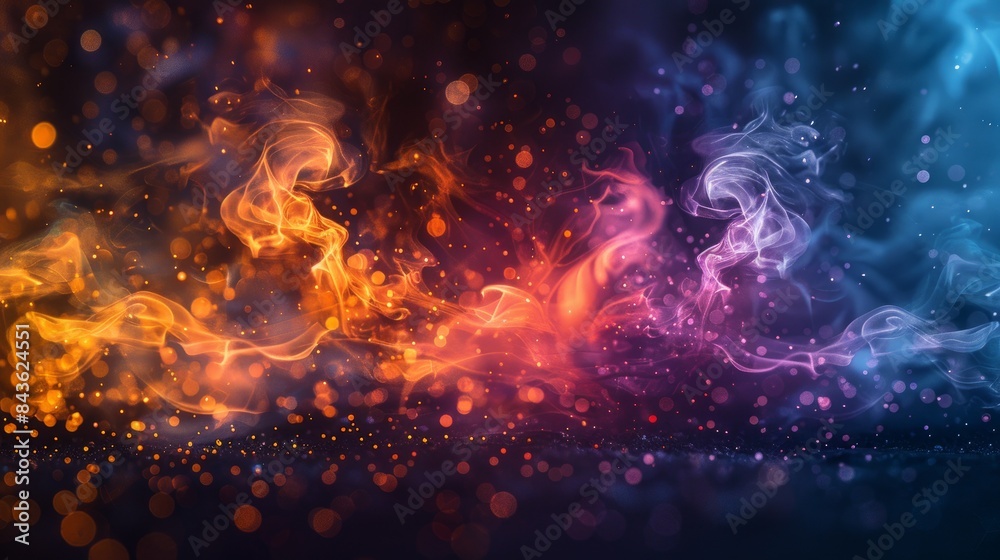 Obraz premium multi coloured fire on black background, bokeh, neon, vivid, bright, abstract, glowing, high quality photo, 