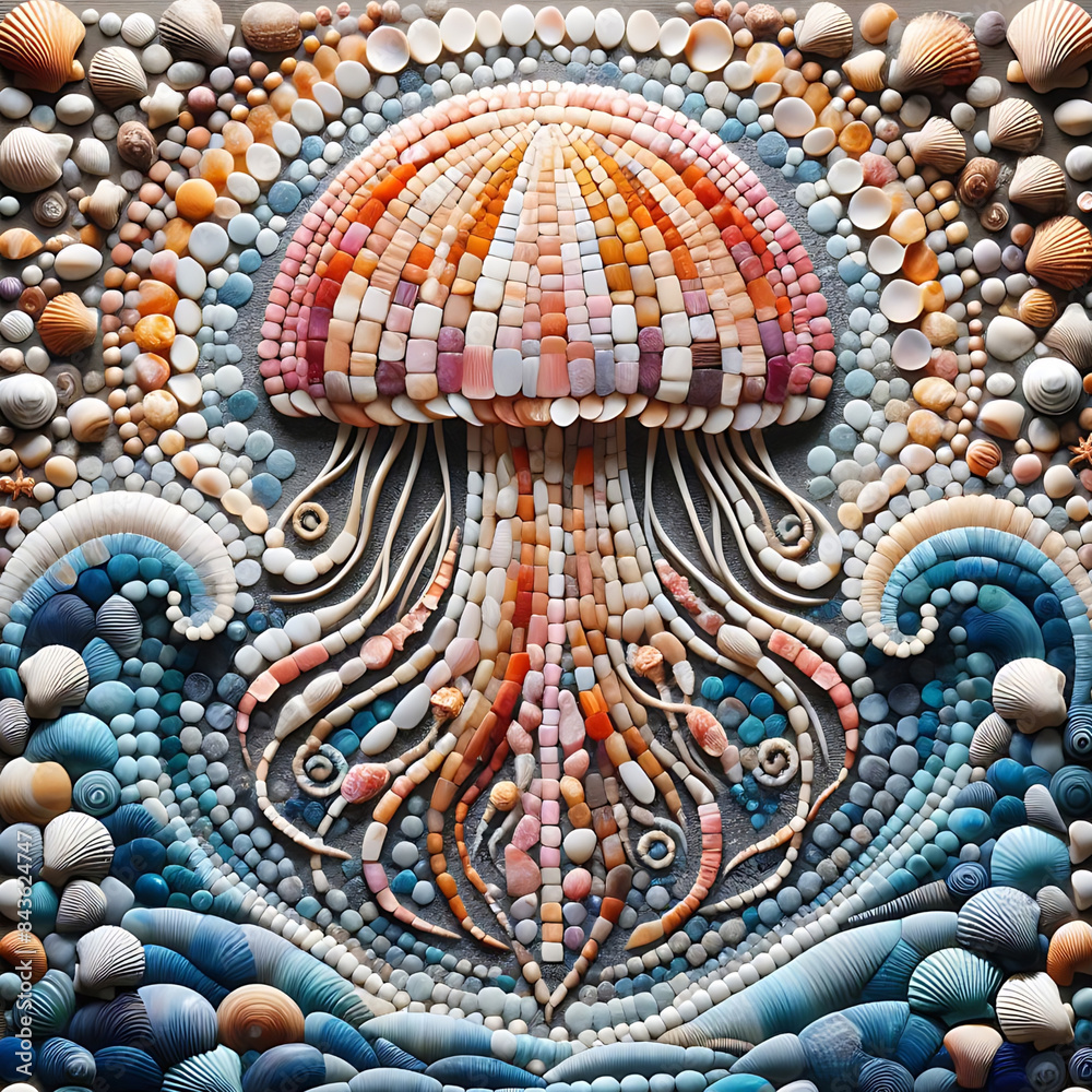 custom made wallpaper toronto digitalJellyfish Mosaic in Seashell Whimsical Ocean Waves
