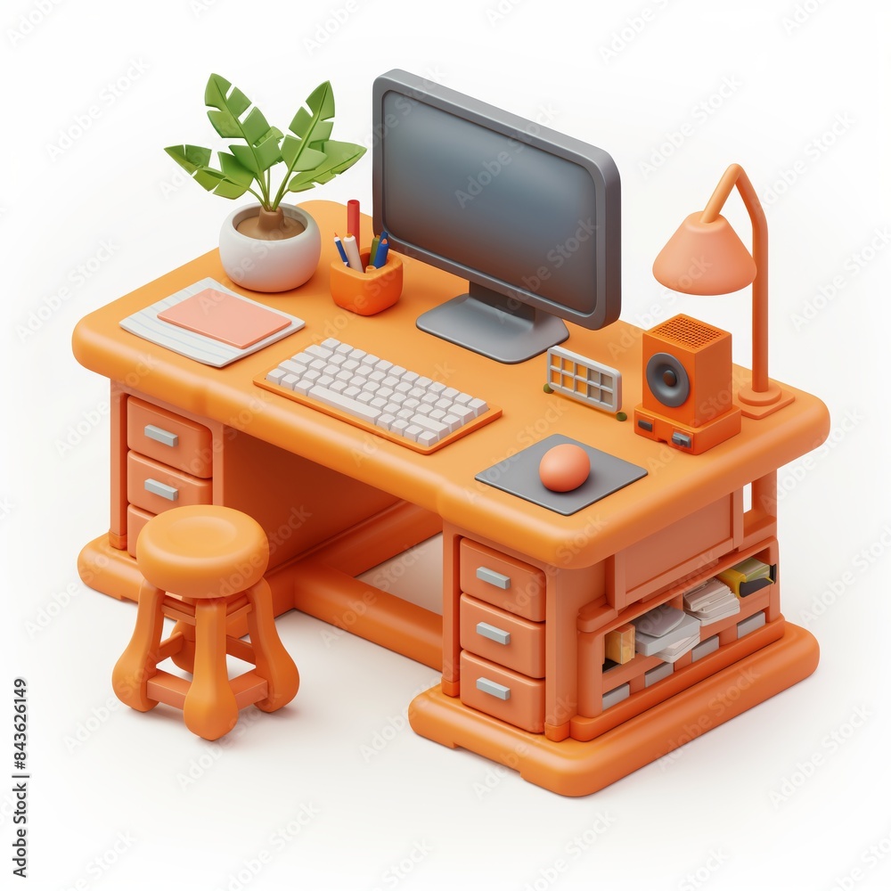 Cute Office Desk Cartoon Clay Illustration, 3D Icon, Isolated on white background Cute Office Desk Cartoon Clay Illustration, 3D Icon, Isolated on white background