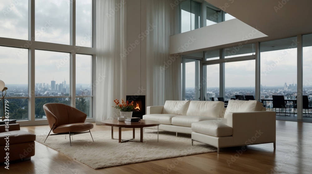 Fototapeta premium minimalist modern living room inspired by the geometric precision