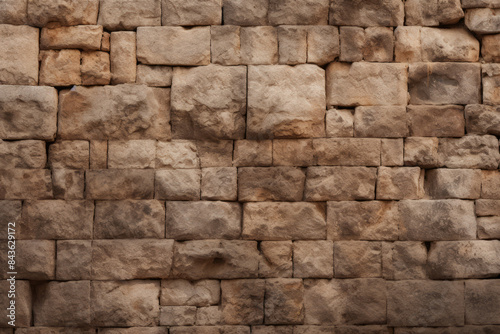 Processed collage of old ancient sand block wall texture in daylight. Background for banner