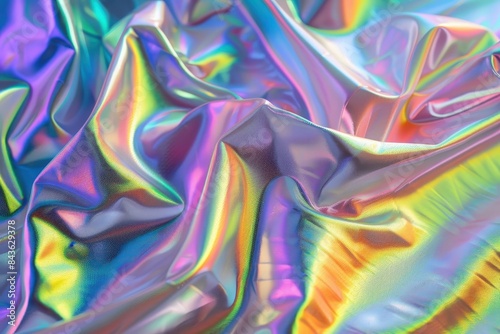 Close Up View of Iridescent Fabric With Rainbow Hues and Shimmer