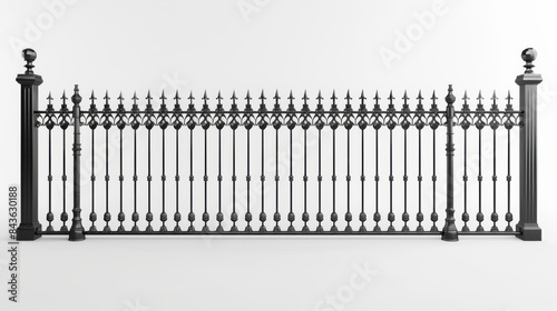 Black Ornamental Iron Fence With Decorative Spikes and Finials photo