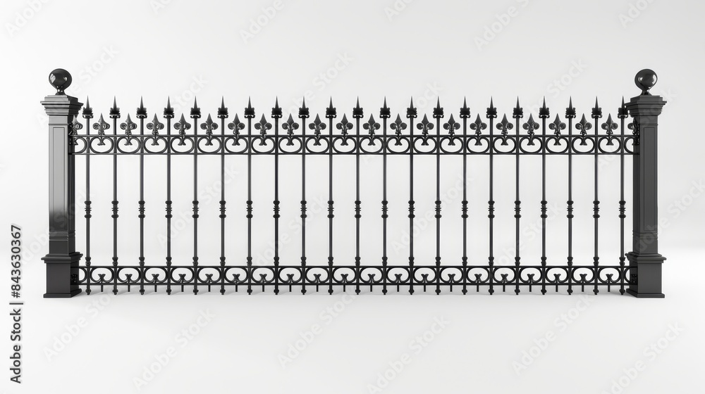 Black Metal Fence With Ornate Spikes and Finials Black Metal Fence With Ornate Spikes and Finials