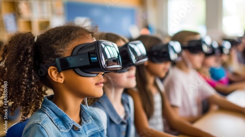 Students in classroom study with the help of VR technology.