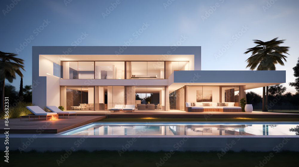 Contemporary Mansion with Pool and Palm Trees Contemporary Mansion with Pool and Palm Trees