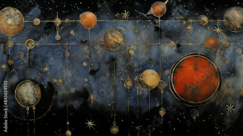 Abstract Celestial Art with Planets and Stars