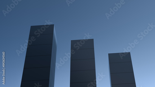 3 skyscrapers  minimalist at night. Abstract futuristic concrete city buildings wallpaper.3D render