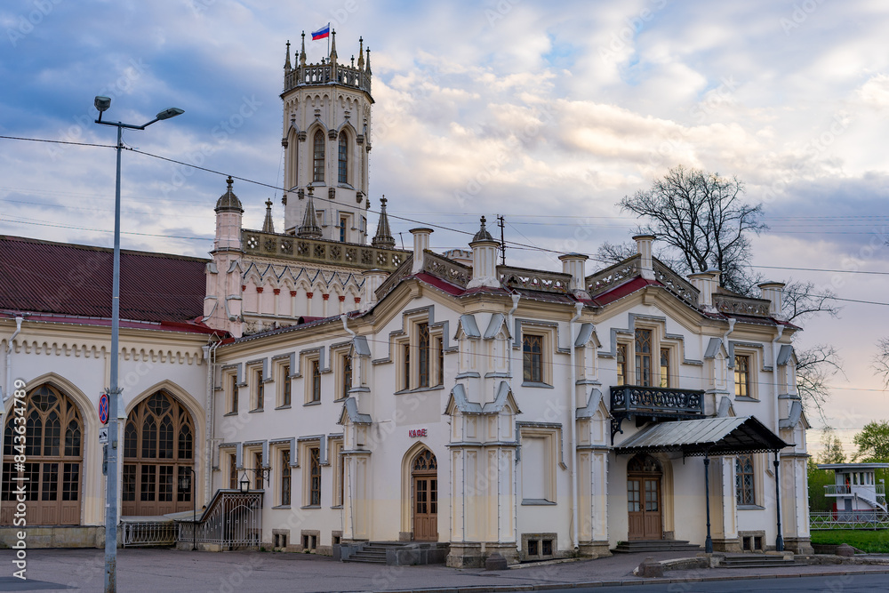 Fototapeta premium New Peterhof railway station in Gothic style, St.Petersburg, Russia 