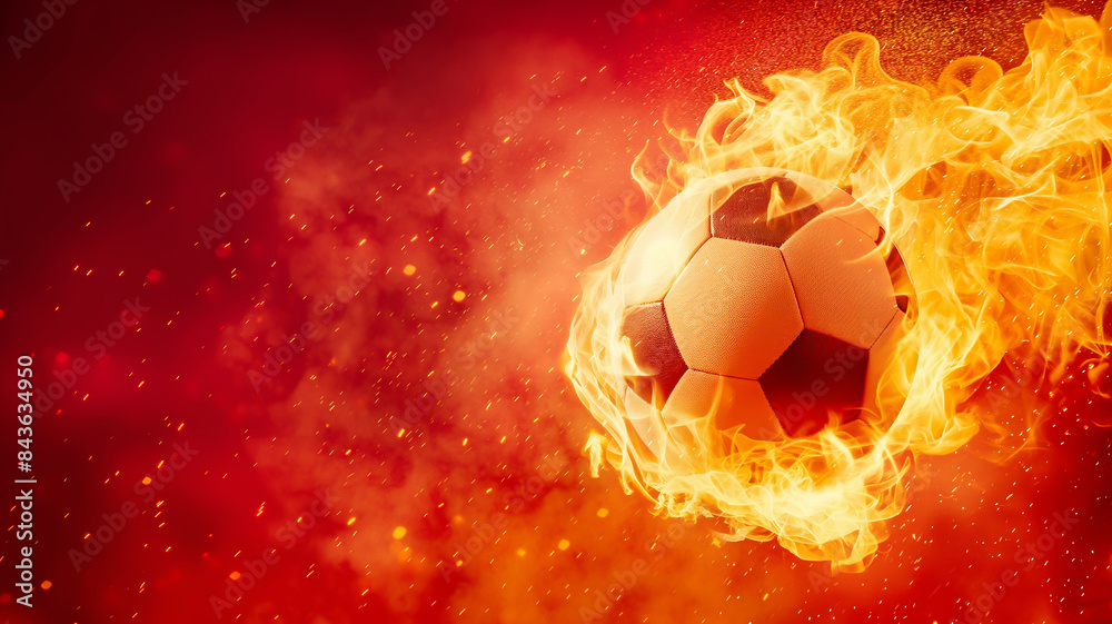 Fototapeta premium Soccer ball in fire, hot football match