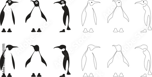 Set of penguin flat icons. Animal Nature vectors. Emperor penguin Good for mascot delivery or logistic  logos industry. Penguin for templates  web designs and infographics on transparent background.