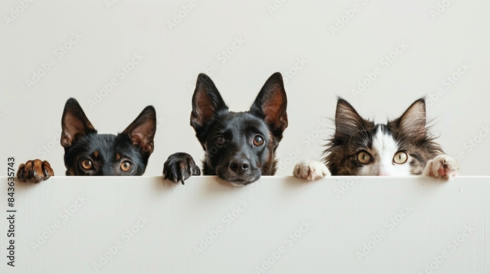 Cute dog and cat peeping with plain background. Cute dog and cat peeping with plain background.