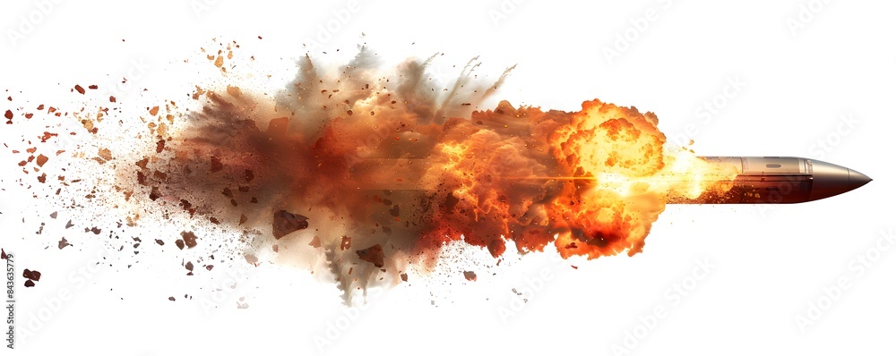 side view of an exploding rocket, white background, png transparent ...