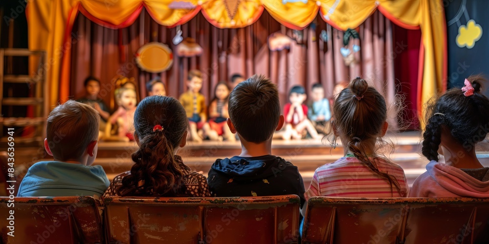 Children Enjoying a Lively Play in a Cozy Theater Setting Children Enjoying a Lively Play in a Cozy Theater Setting