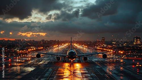 a flight takeoff from runway photo