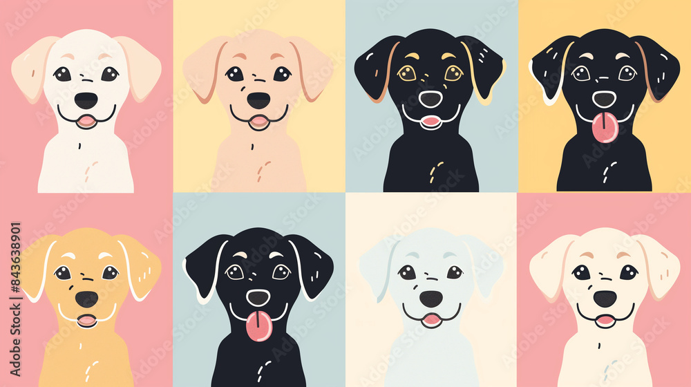 Obraz premium set of labrador dogs on colorful blackground.