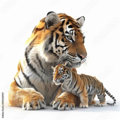 Tiger. 3D rendering cute animal isolated over white background.