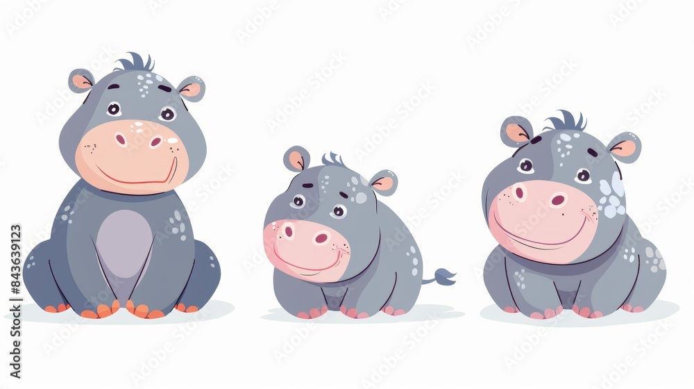 Obraz premium Hippo. Flat vector illustration of cute animal. Baby nursery art.