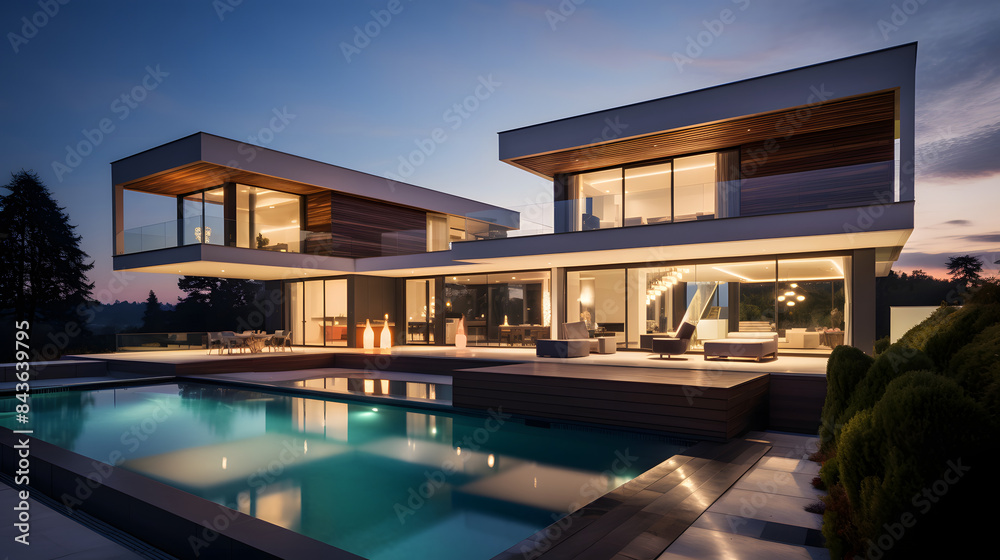 A luxurious modern mansion with a pool, showcasing contemporary architecture and high-end living. A luxurious modern mansion with a pool, showcasing contemporary architecture and high-end living.