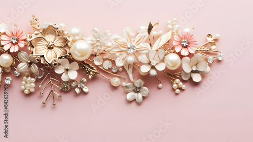 A delicate and beautiful floral arrangement on a pink background, representing elegance and beauty.