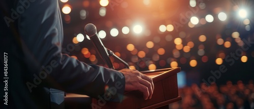 Politician delivering a speech at a campaign rally,