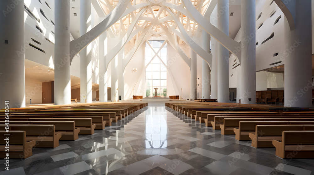 Obraz premium An elegant church interior with high ceilings and ornate architecture, representing spirituality and history.