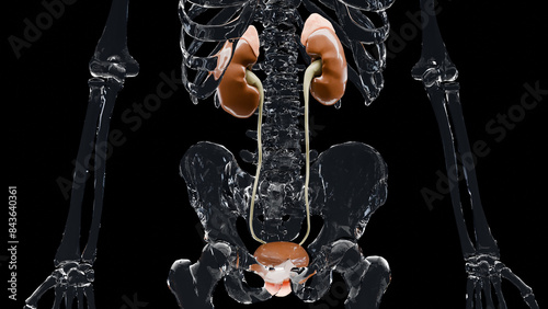 urinary system, detailed male bladder and Kidney anatomy, Urology medical, reproductive system, glass, 3d render photo