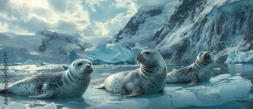Seals resting peacefully on an iceberg photo