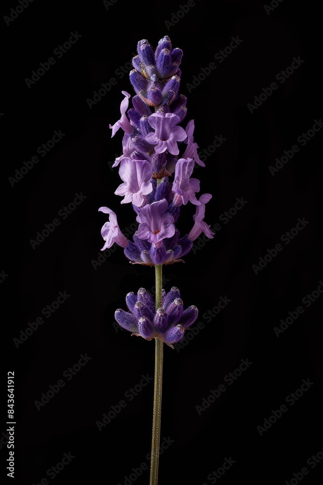 flower Photography, Lavandula lanata, copy space on right, Close up view, Isolated on black Background flower Photography, Lavandula lanata, copy space on right, Close up view, Isolated on black Background