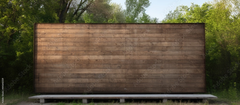 Billboard made of wood placed in the park providing a blank space for images and messages. Copyspace image Billboard made of wood placed in the park providing a blank space for images and messages. Copyspace image
