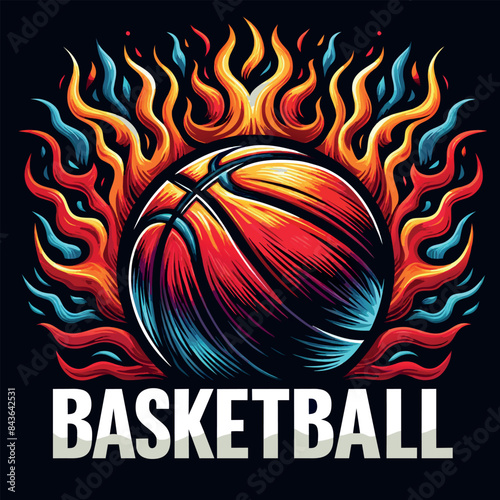 Basketball logo on black background. Basketball ball in flames ready logo design.