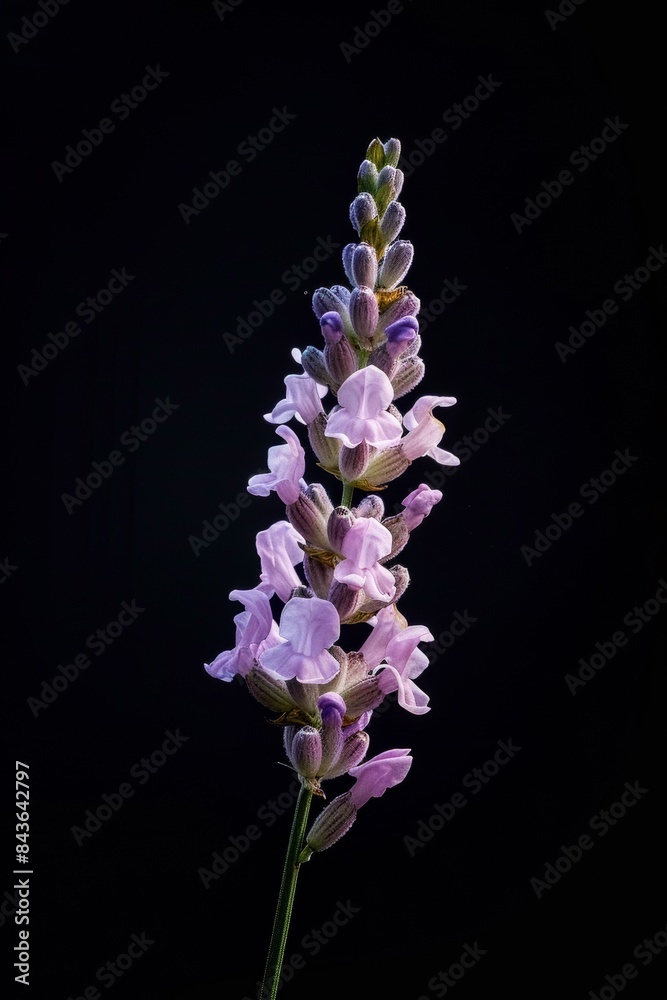 Obraz premium flower Photography, Lavandula pinnata, copy space on right, Close up view, Isolated on black Background