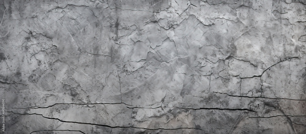 Obraz premium Long panoramic banner background image of a cracked and scratched gray anthracite concrete stone cement wall with plenty of copy space