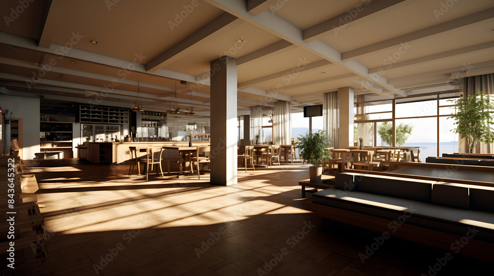 A spacious modern lobby with sleek furniture and large windows, representing contemporary architecture and design. A spacious modern lobby with sleek furniture and large windows, representing contemporary architecture and design.