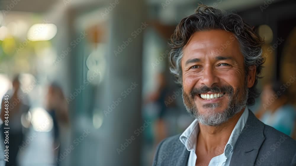 Confident Latin Entrepreneur Grinning in Success Confident Latin Entrepreneur Grinning in Success