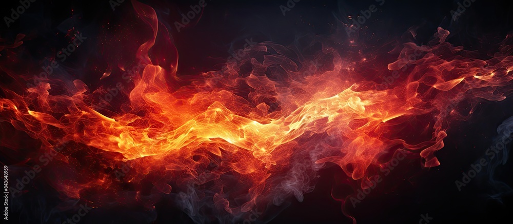 Abstract art image with fire flames in the foreground against a black background Red hot sparks are rising accompanied by fiery orange glowing particles in flight Copy space available Abstract art image with fire flames in the foreground against a black background Red hot sparks are rising accompanied by fiery orange glowing particles in flight Copy space available